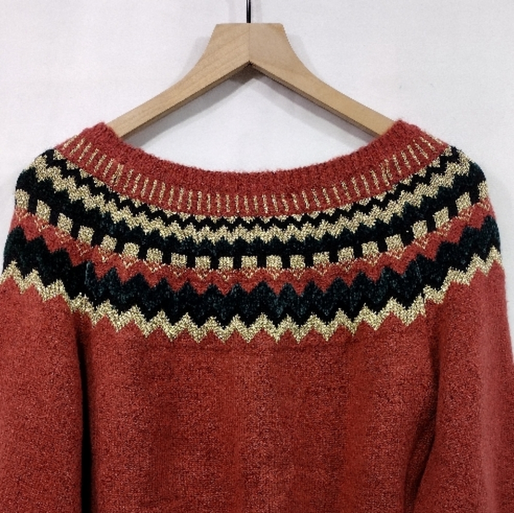 NWT Sweet Rain Fairy Isle Balloon Sleeve Sweater Women's L Burgundy Boho Retro - Picture 7 of 12